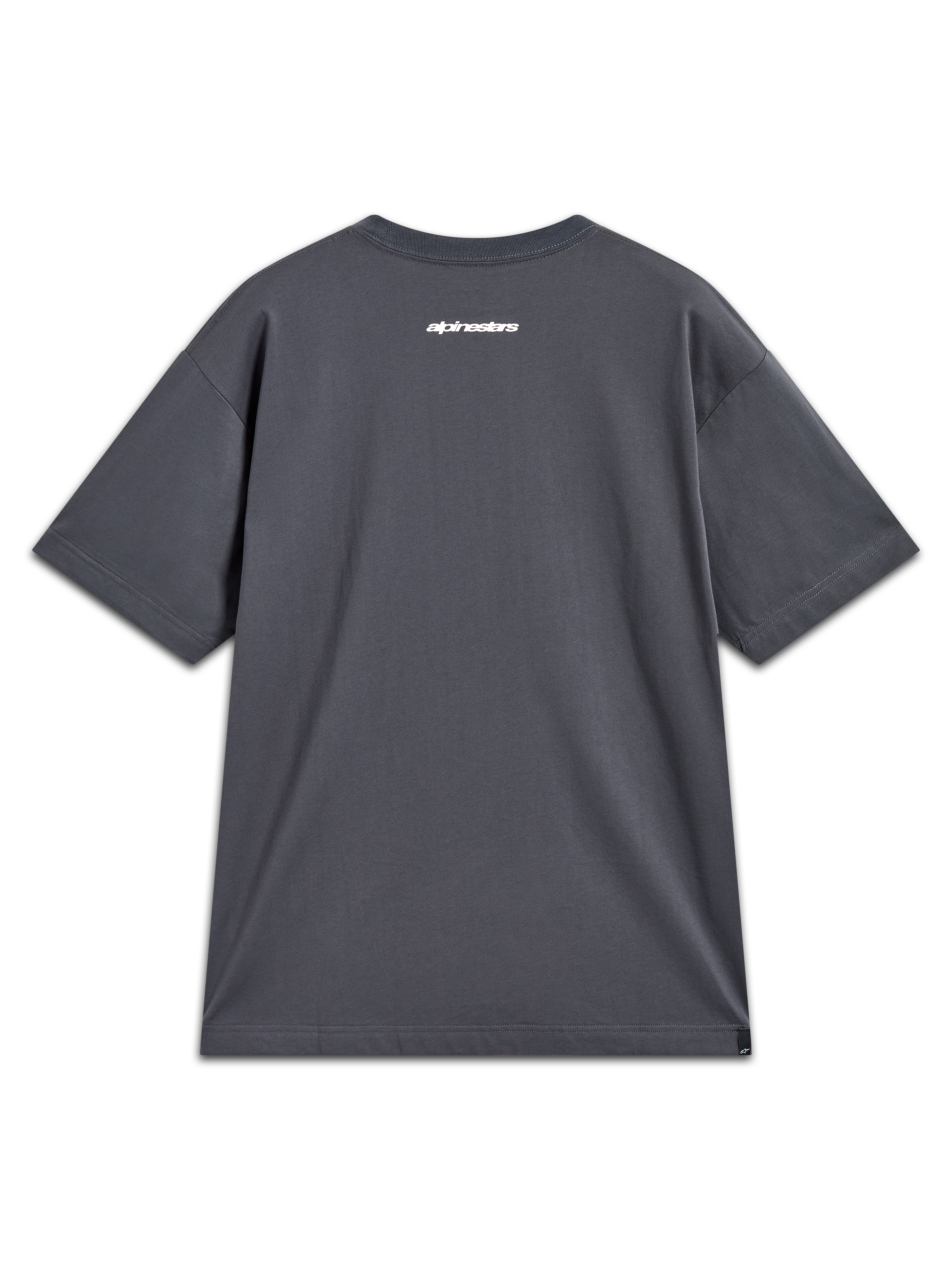 Alpinestars Prelude Oversized CSF Tee, gray short-sleeve sportswear shirt featuring a white word logo on the back.