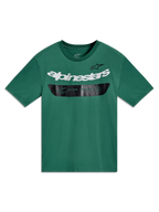 Alpinestars Singular CSF Tee, Green short sleeve sportswear t-shirt with white curved wordmark and black chest graphic.