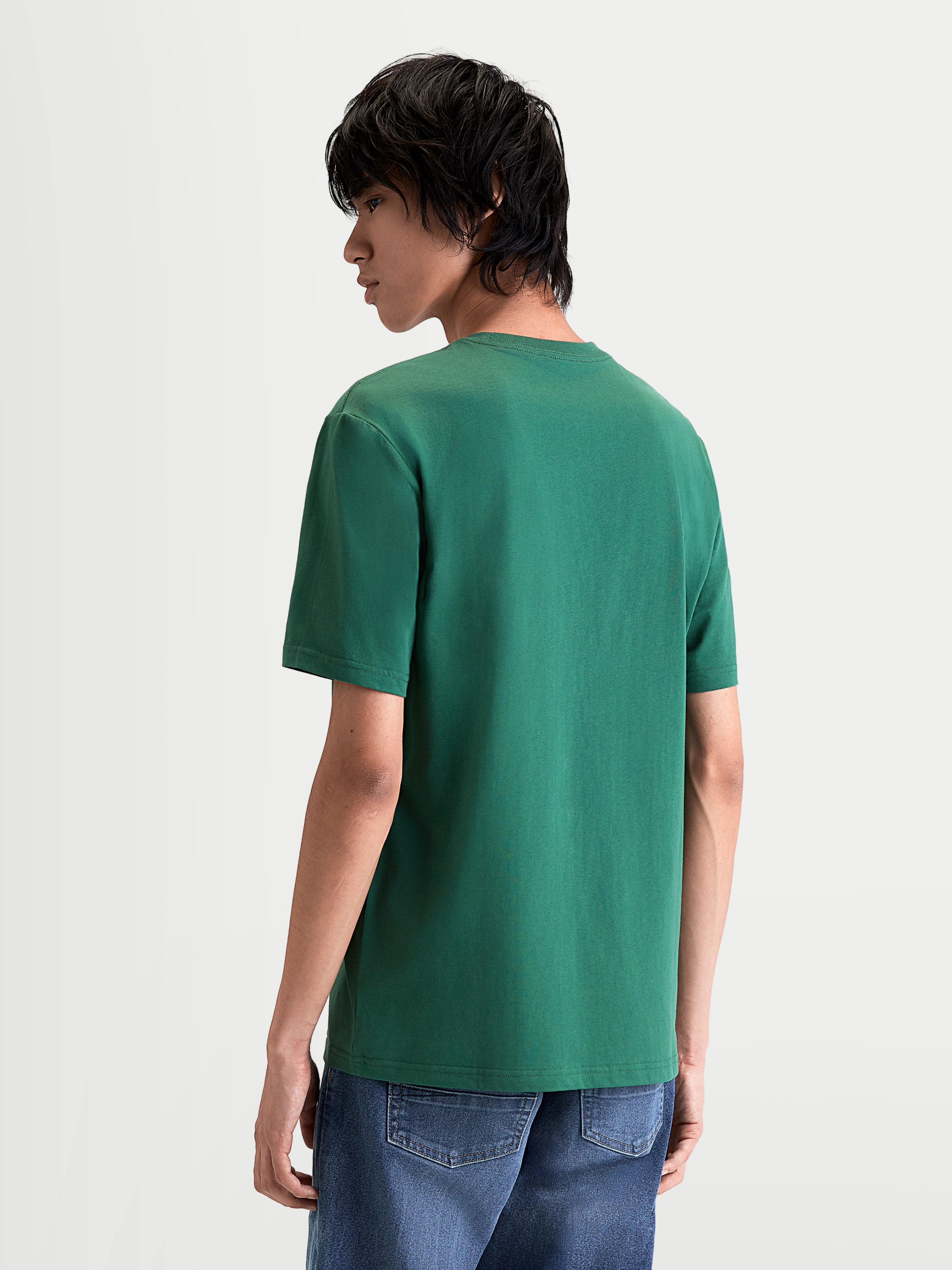 Alpinestars Singular CSF Tee, Men's Short Sleeve Sportswear T-Shirt, Green, Back View on Model, soft 60/40 cotton-poly blend, casual everyday motorsport apparel
