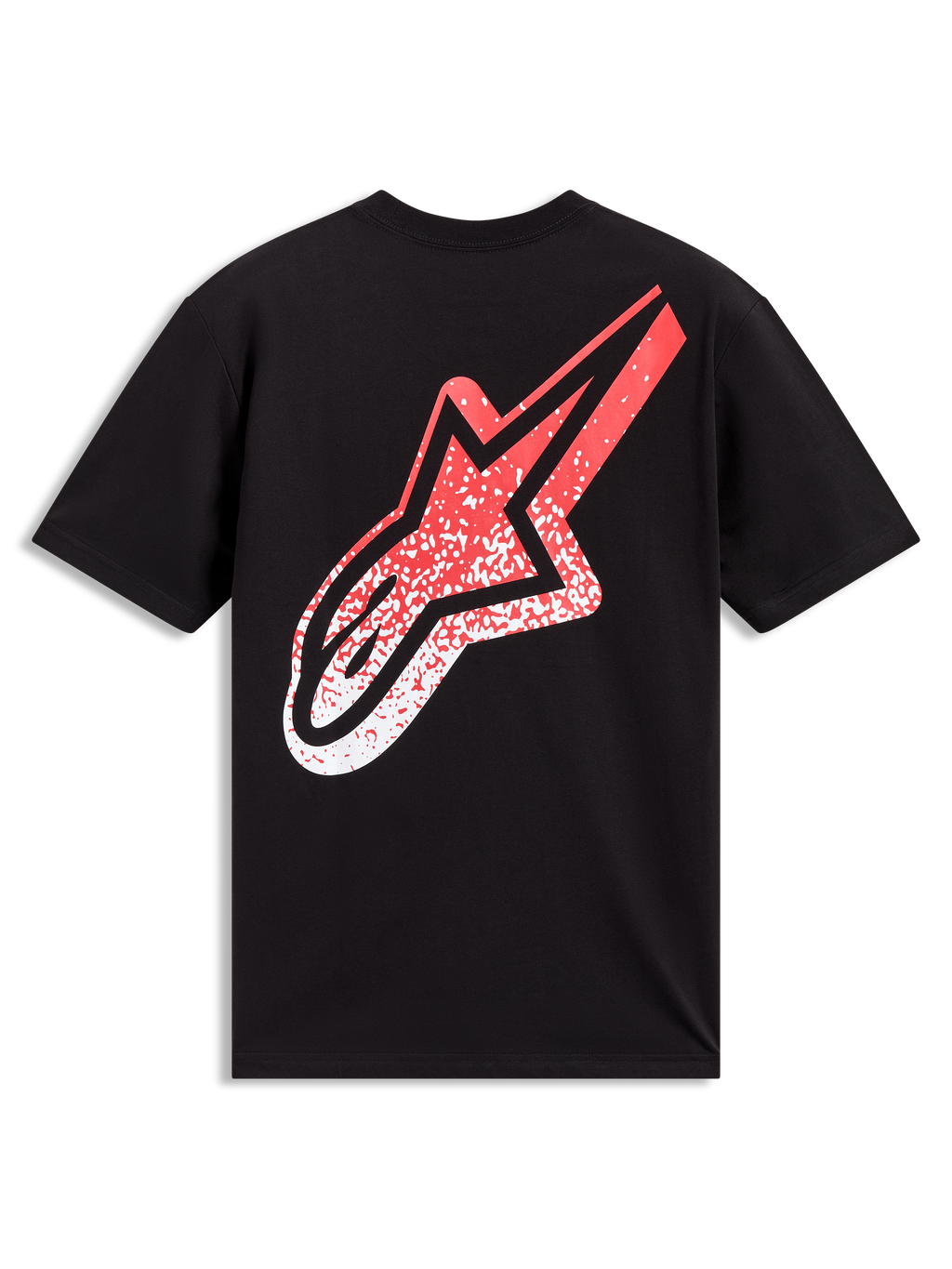 Alpinestars Meteor CSF Tee, Black short-sleeve sportswear, featuring a large red and white gradient Astars logo on the back.