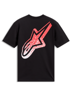 Alpinestars Meteor CSF Tee, Black short-sleeve sportswear, featuring a large red and white gradient Astars logo on the back.