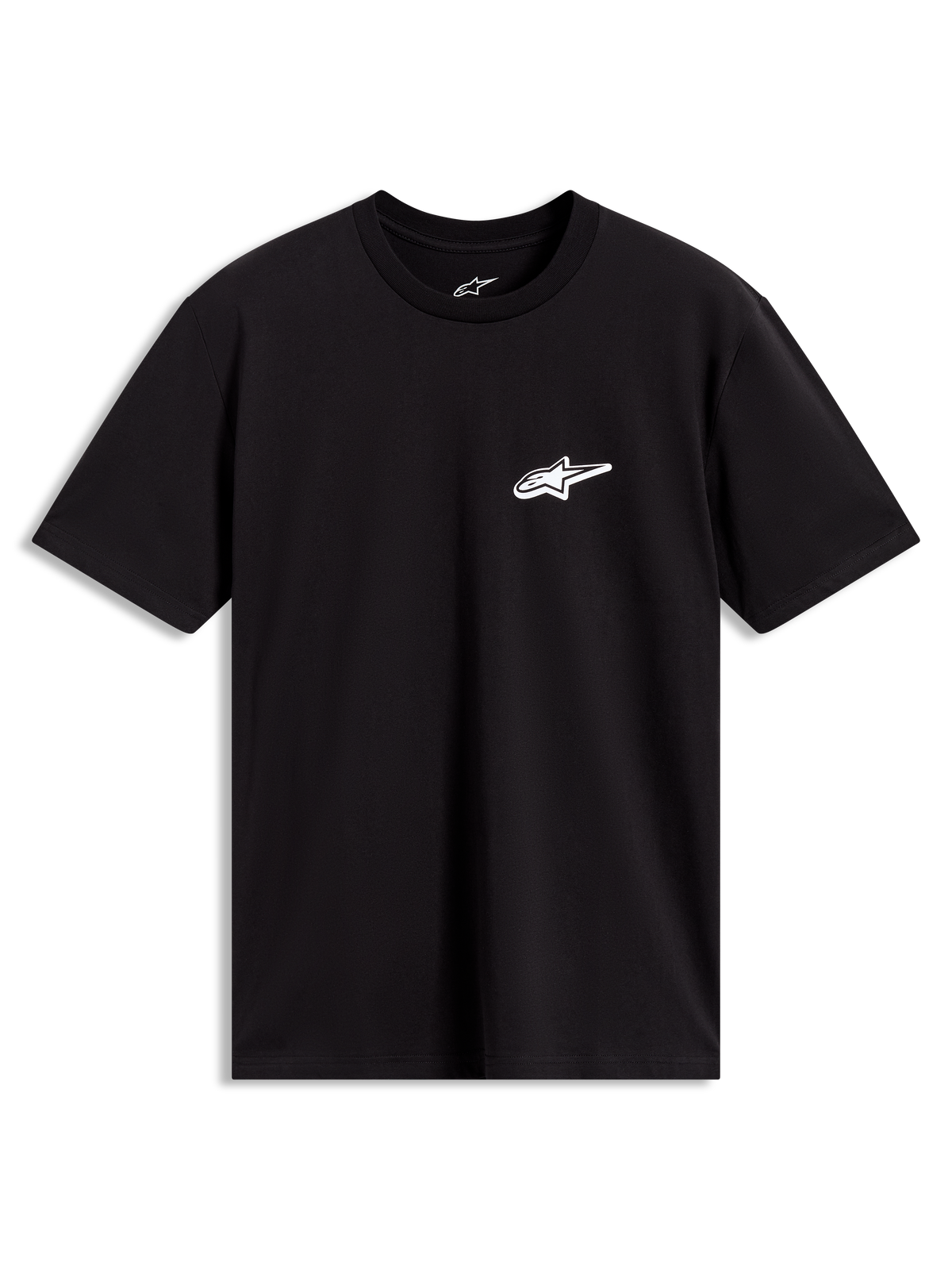 Alpinestars Meteor CSF Tee, black short-sleeve sportswear t-shirt featuring a small white Astars logo on the chest.
