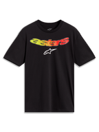 Alpinestars Elliptogrit CSF Tee, black short sleeve t-shirt with yellow and red gradient Astars wordmark.
