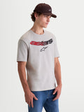 Alpinestars Elliptogrit CSF Tee, Short Sleeve Sportswear T-Shirt, Unisex, Cement Gray with Red and Black Astars Wordmark Graphic, Soft-Hand Gradient Print, Cotton-Poly Blend for Everyday Wear.