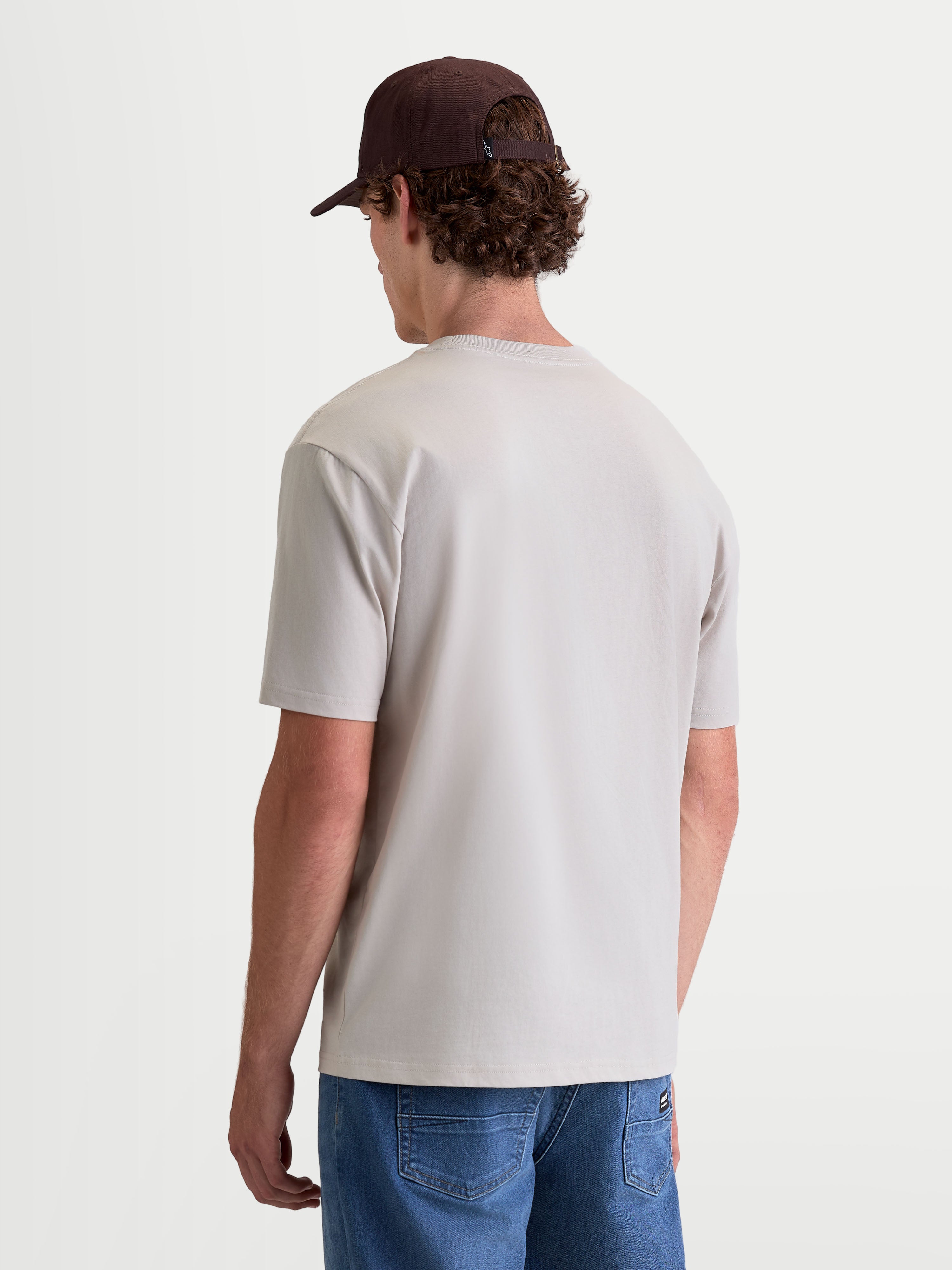 Alpinestars Elliptogrit CSF Tee, Men's Short-Sleeve Sportswear T-Shirt, Cement Gray, Back View on Model, Premium Cotton Blend Everyday Wear