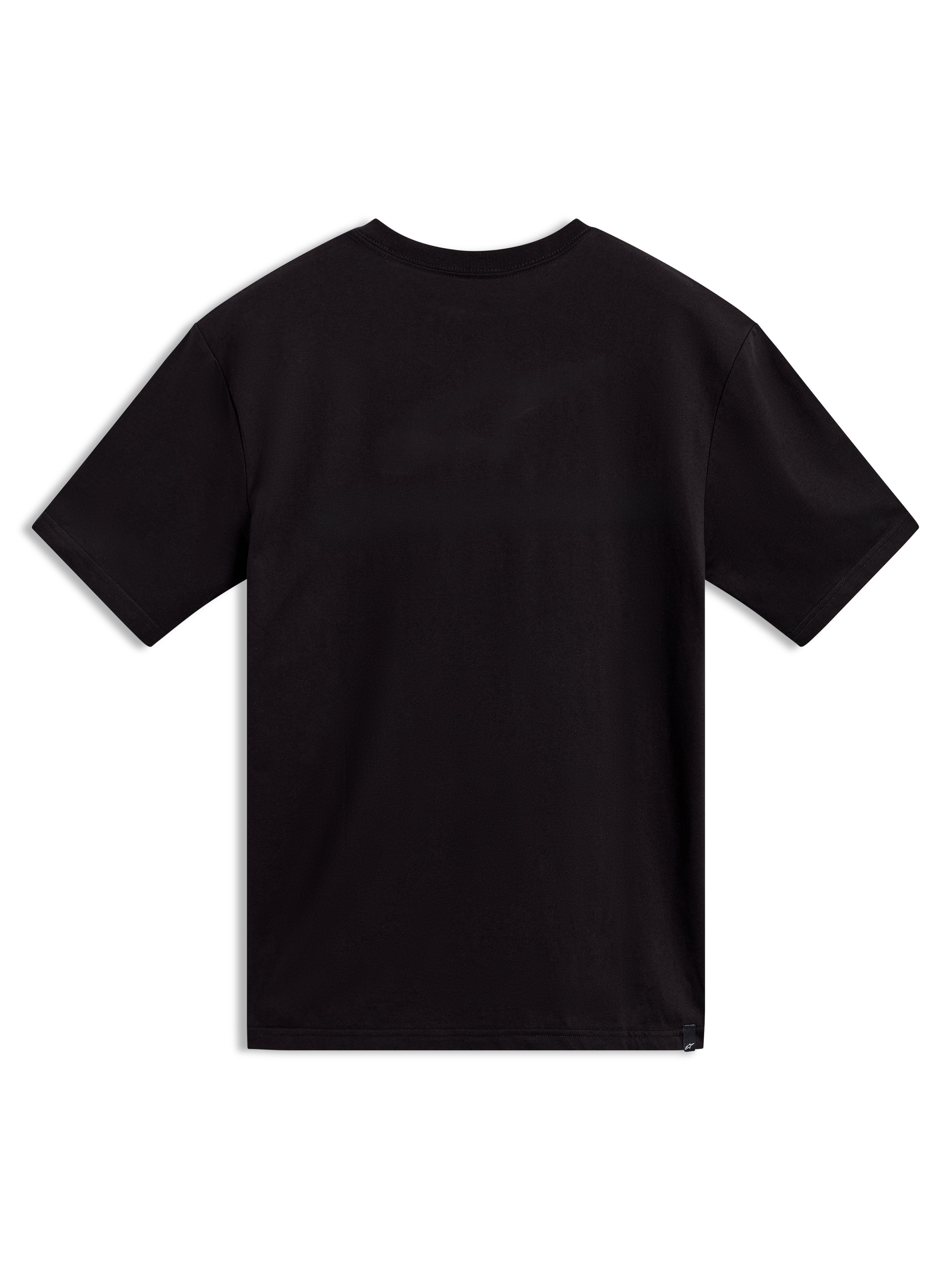 Alpinestars P1 CSF Tee, black short-sleeve sportswear t-shirt for men and women, plain back view, cotton-poly blend.