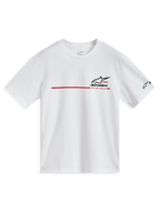 Alpinestars P1 CSF Short Sleeve Tee, White, casual sportswear shirt with red race stripe and black logo graphics.