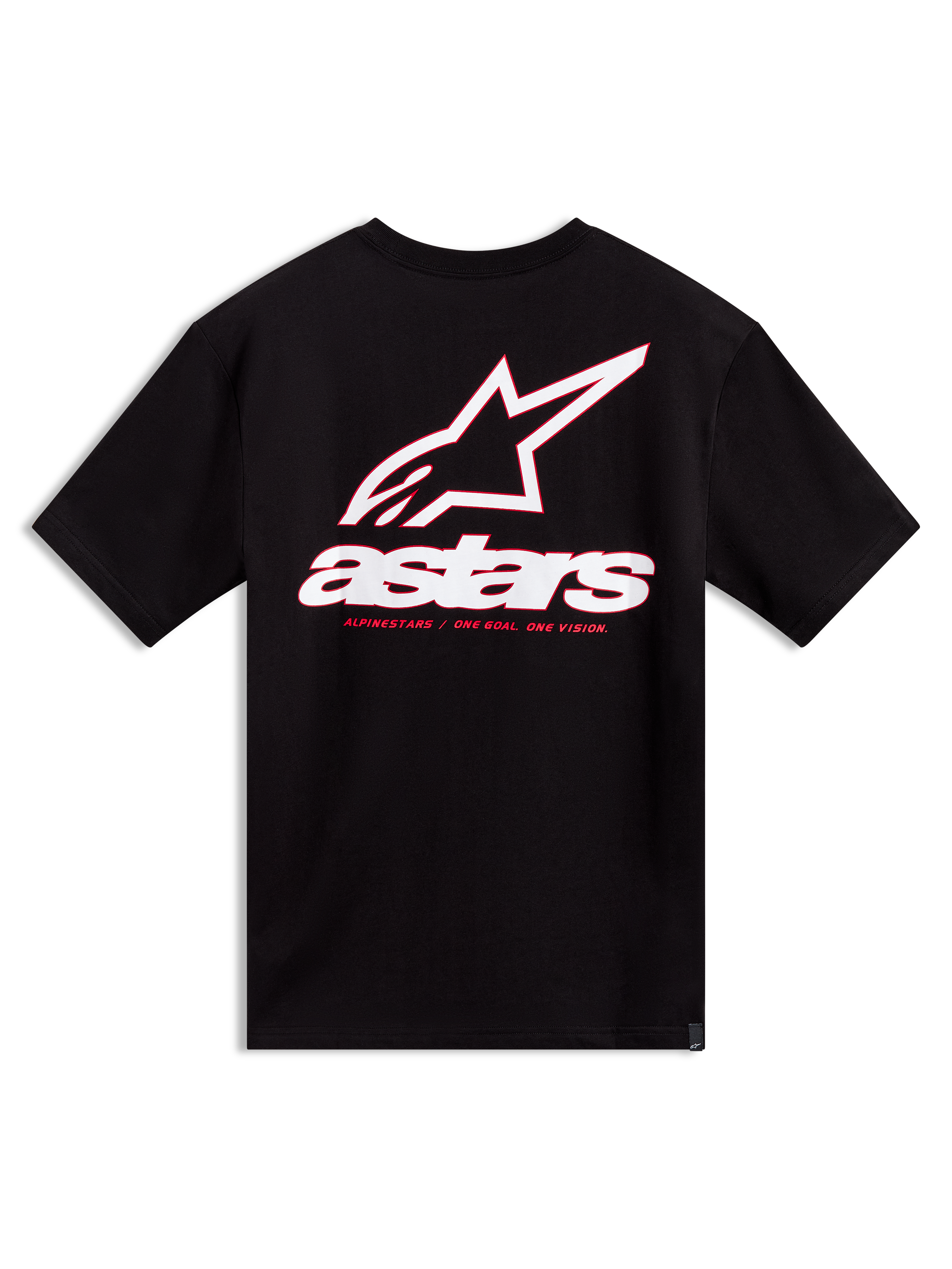 Alpinestars Lineout CSF Tee, black short-sleeve sportswear shirt with large white and red back logo graphic.