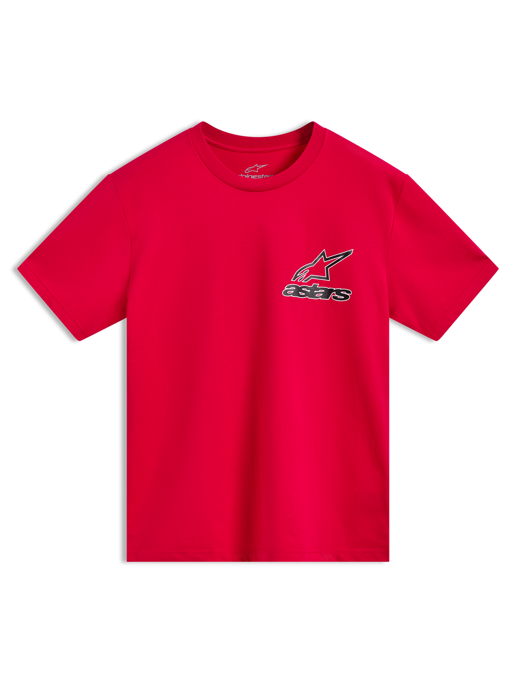 Alpinestars Lineout CSF Tee, Red Short Sleeve Sportswear T-Shirt with Astars logo graphic, soft cotton and polyester blend for casual comfort.