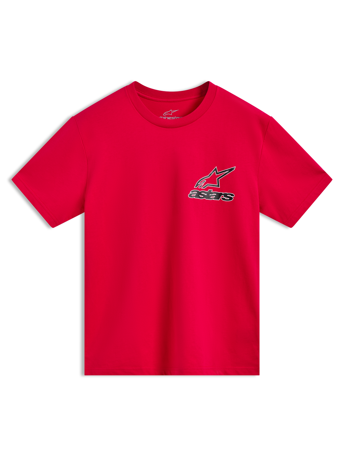 Alpinestars Lineout CSF Tee, Red Short Sleeve Sportswear T-Shirt with Astars logo graphic, soft cotton and polyester blend for casual comfort.