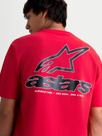 Alpinestars Lineout CSF Tee, Short Sleeve Sportswear T-shirt, Red, Unisex, featuring a large black and white Astars logo and One Goal One Vision branding on the back, casual everyday motorsport apparel.
