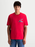 Alpinestars Lineout CSF Tee, Men's Short Sleeve Sportswear T-Shirt, Red with a black and white Astars logo on the chest, on-model front view, casual crew neck design, soft cotton-poly material.