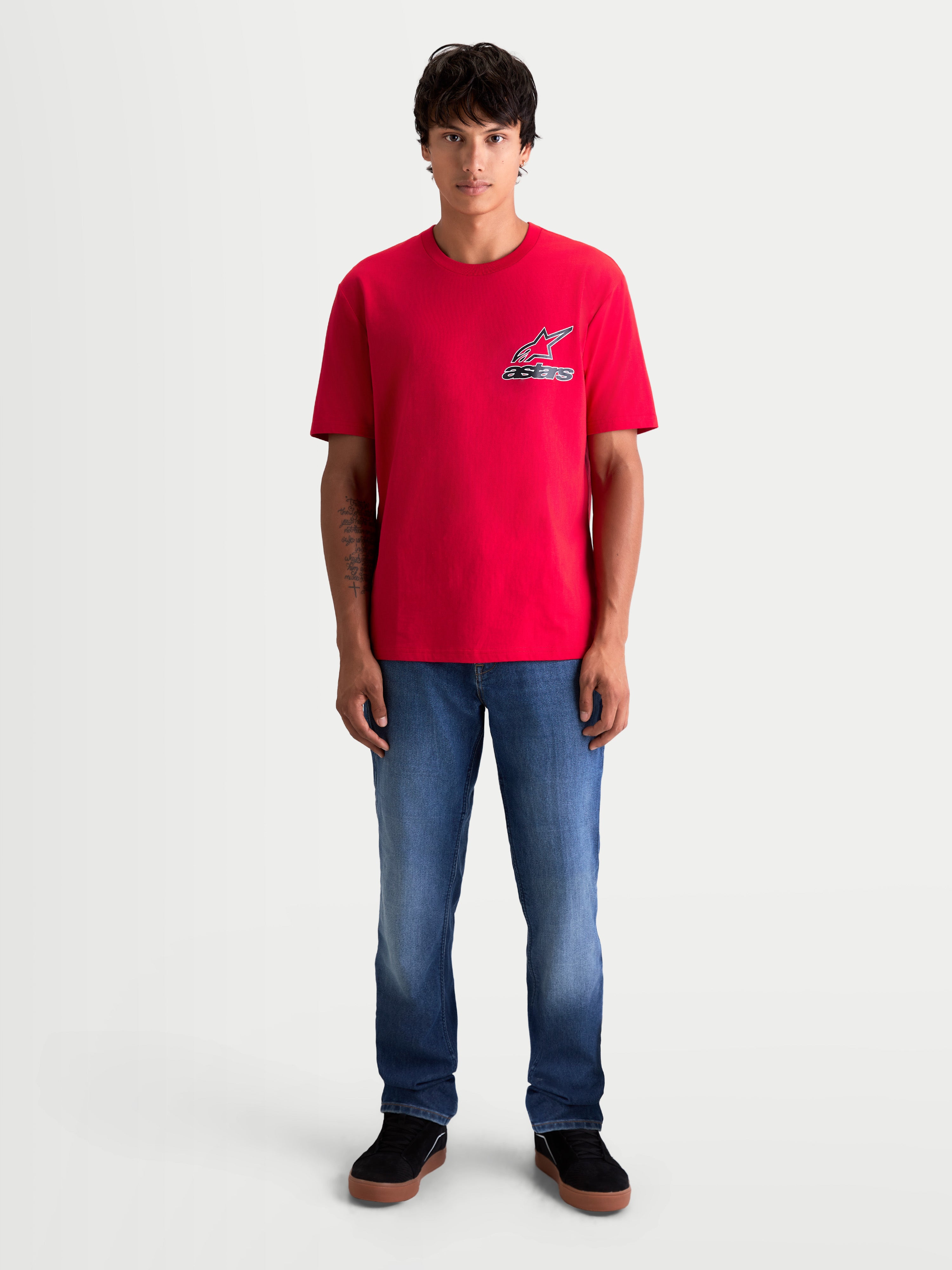 Alpinestars Lineout CSF Tee, Men's Short Sleeve Sportswear T-Shirt, Red, featuring a front Astars logo graphic with a soft hand print, constructed from a premium cotton-poly blend for casual everyday comfort.
