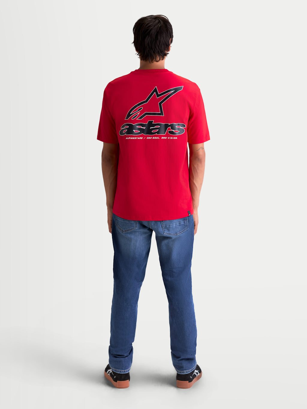 Alpinestars Lineout CSF Tee, Men's Short Sleeve Sportswear T-Shirt, Red with a large Astars logo and spiral graphic on the back in Black and White, soft-hand print, casual lifestyle apparel.