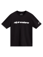 Alpinestars Race Wordmark CSF Tee, black short-sleeve sportswear shirt with white linear chest logo and sleeve branding.