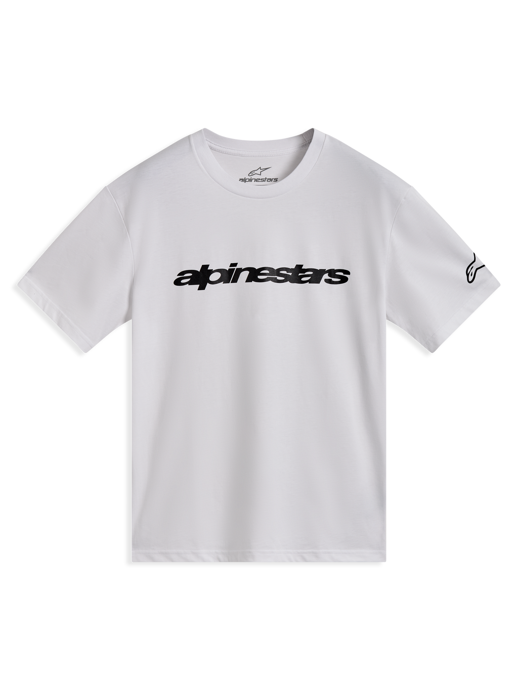 Alpinestars Race Wordmark CSF Tee, white short sleeve sportswear shirt with black chest logo and sleeve graphic.