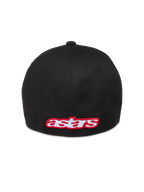 Alpinestars Lineout Hat, Sportswear Flex Back Cap, Black, red and white Astars logo embroidery, rear view.