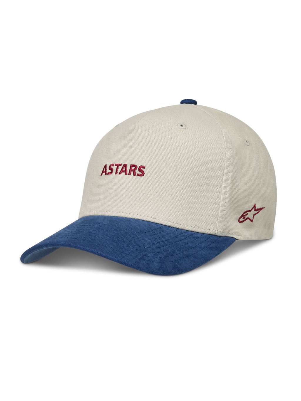 Alpinestars County Canvas Hat, Sand and Blue sportswear cap with a curved bill and red Astars logo embroidery.