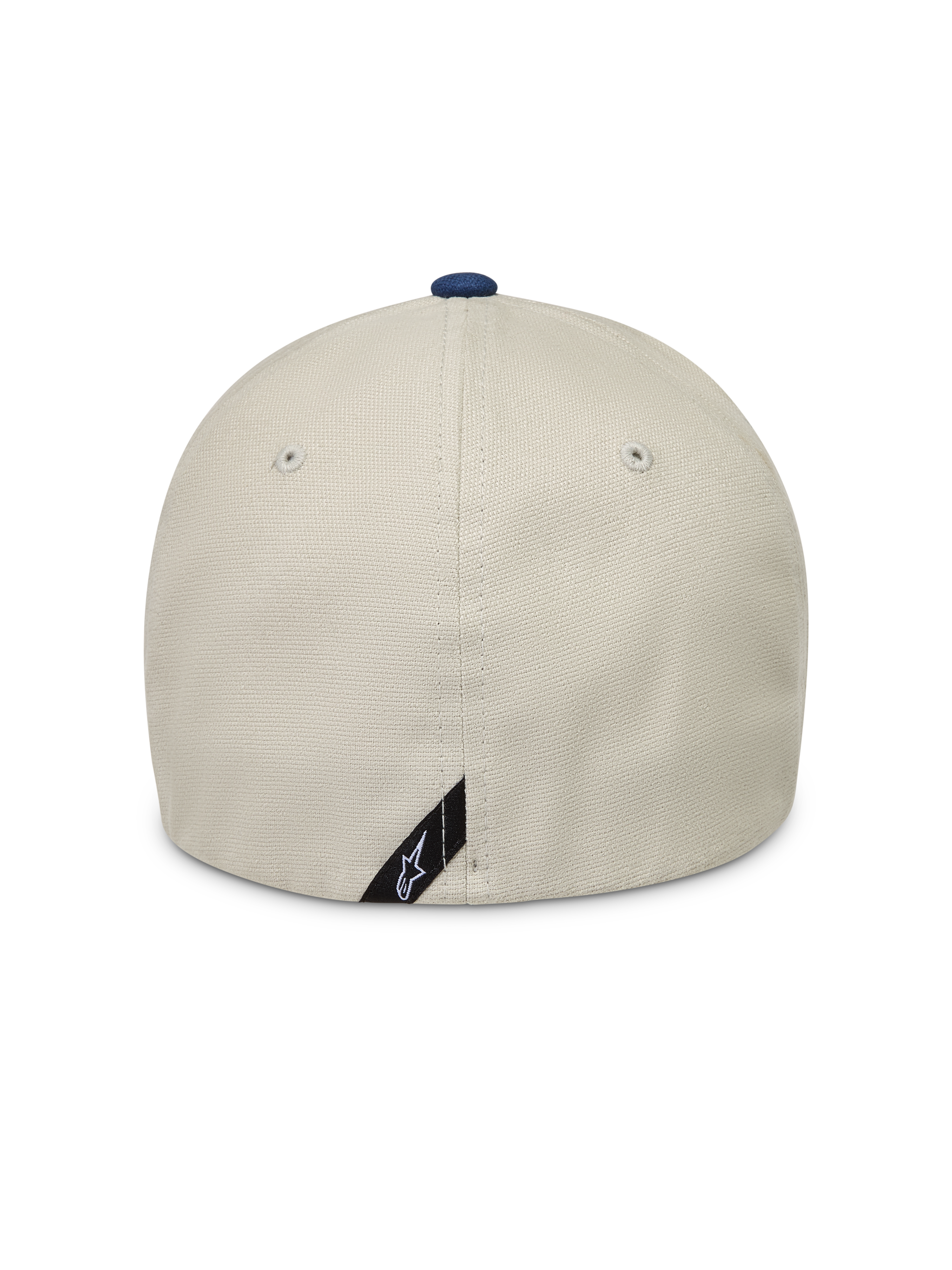 Alpinestars County Canvas Hat, Sand and Blue sportswear cap, back view showing the flex back and peached fabric texture.