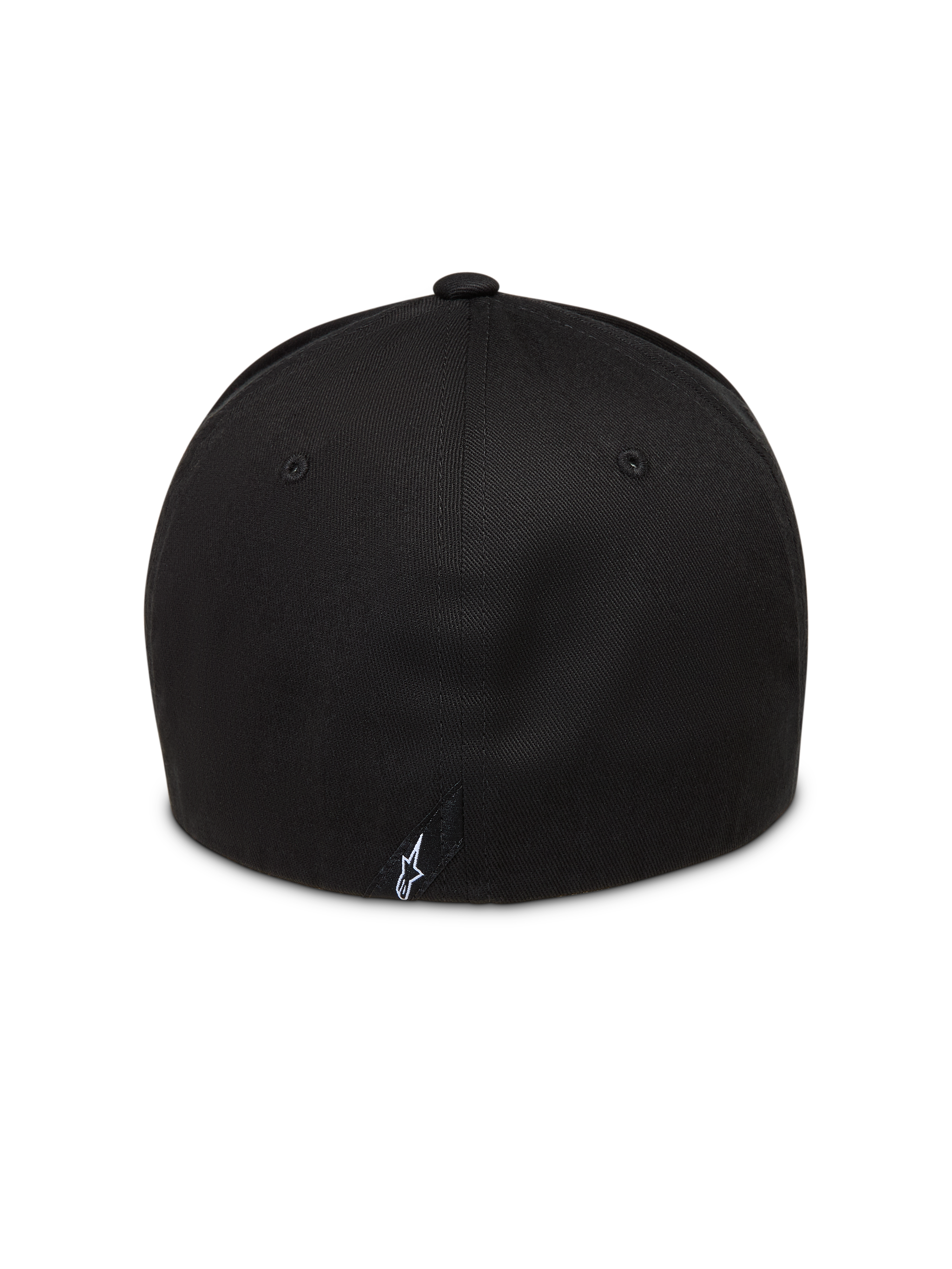 Alpinestars Maze Hat, black sportswear cap, rear view featuring a flex-back fit and small white logo.