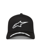 Alpinestars Arclight Hat, Black Twill Sportswear Cap with White Textured Puff Print Astars Logo and Curved Bill.