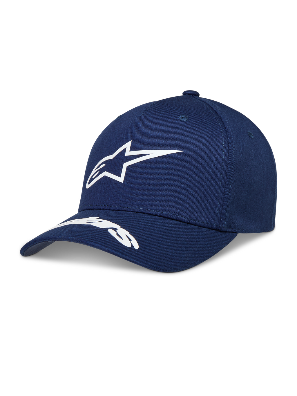 Alpinestars Arclight Hat, navy blue sportswear cap featuring a white puff print logo, curved bill, and structured crown.