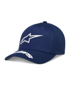 Alpinestars Arclight Hat, navy blue sportswear cap featuring a white puff print logo, curved bill, and structured crown.