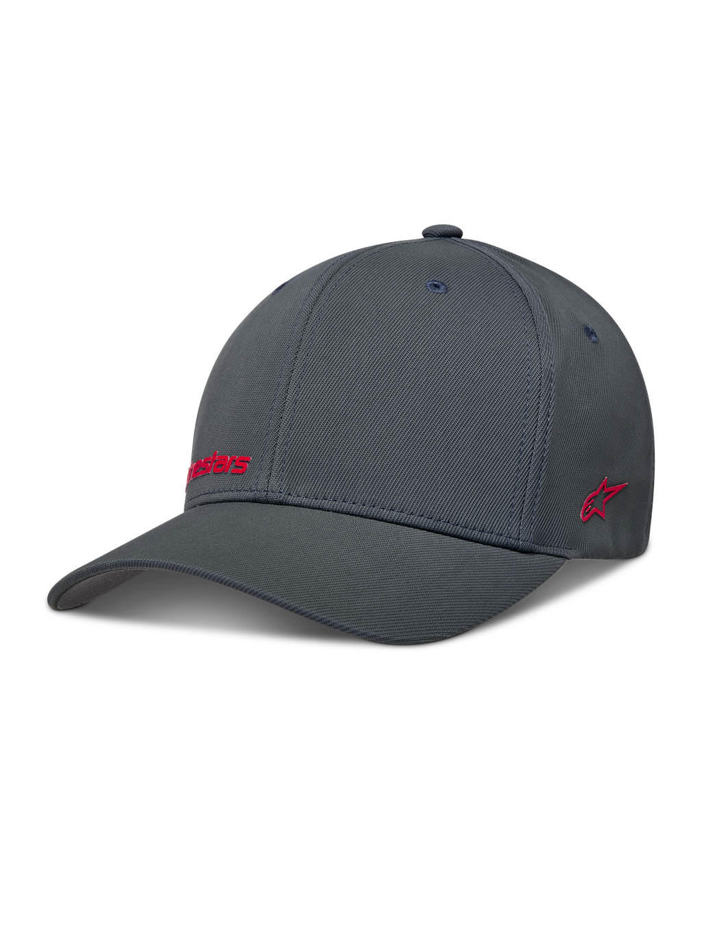 Alpinestars Points Hat, dark gray sportswear flex-back cap in nylon tactel with red HD print logos.