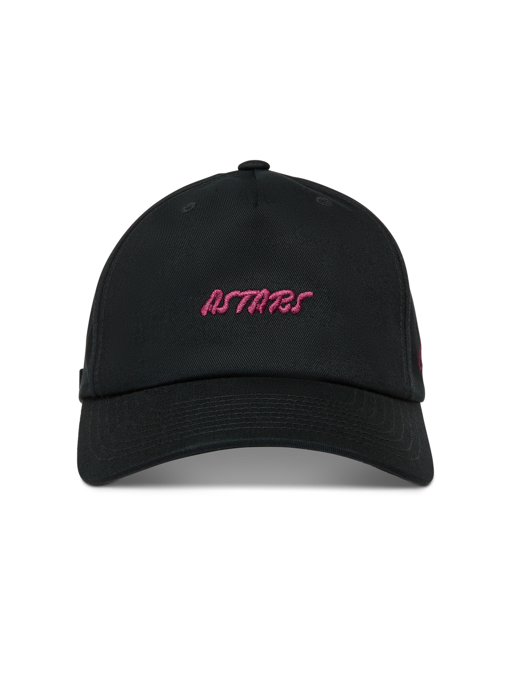 Alpinestars Explorer Strapback Hat, Black Sportswear Baseball Cap featuring a Pink embroidered Astars logo and curved bill.