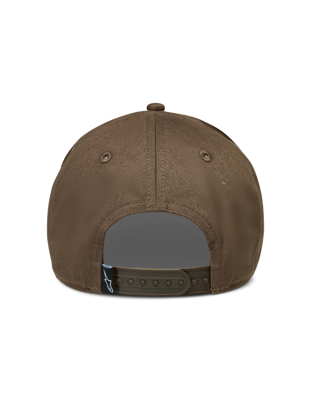 Alpinestars Acme Snapback Hat, Walnut Brown Sportswear Cap, back view featuring an adjustable snap closure and logo label.