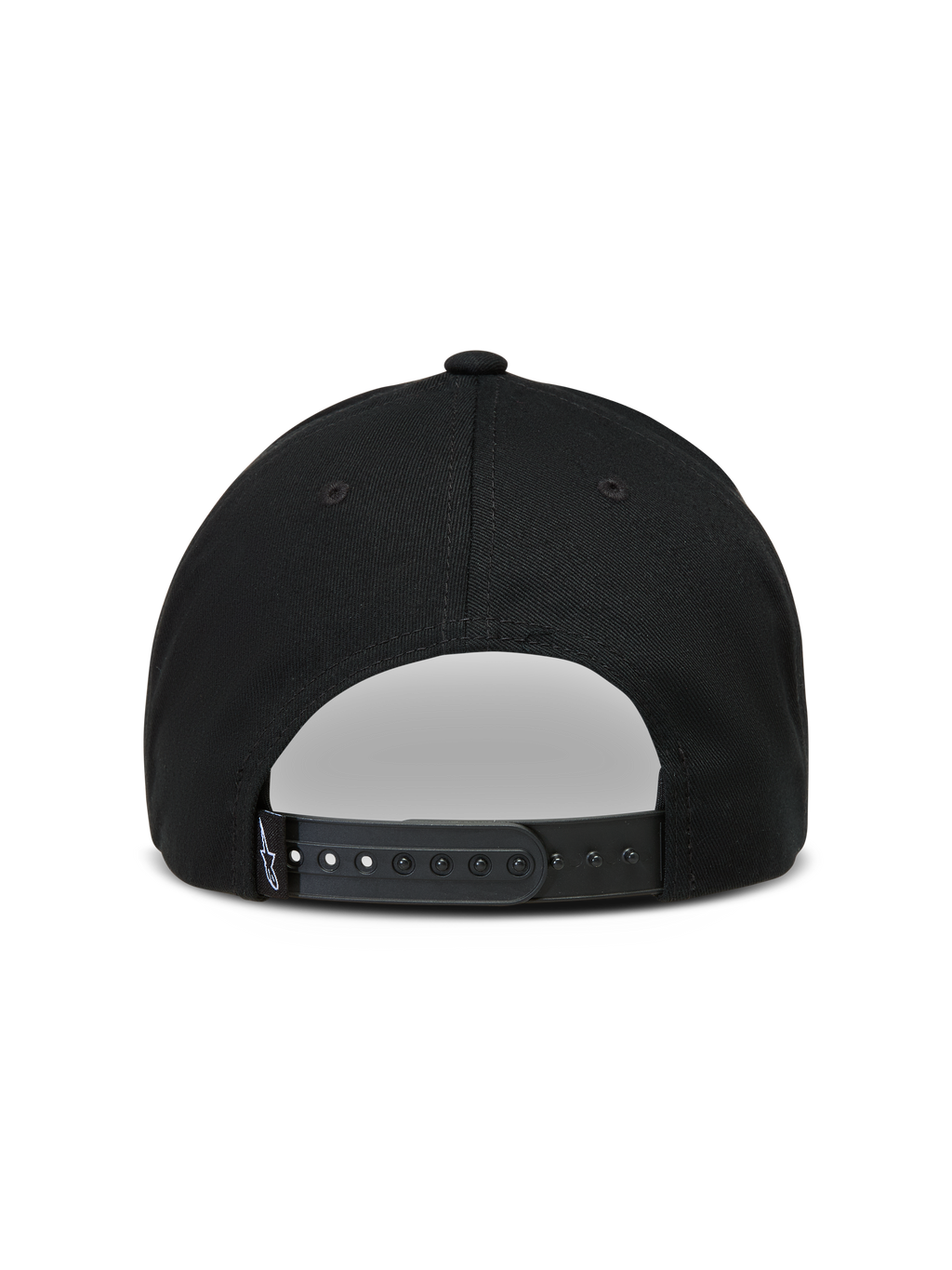 Alpinestars Combo Logo Snapback Hat, black sportswear cap, rear view featuring adjustable snapback closure and woven logo label.