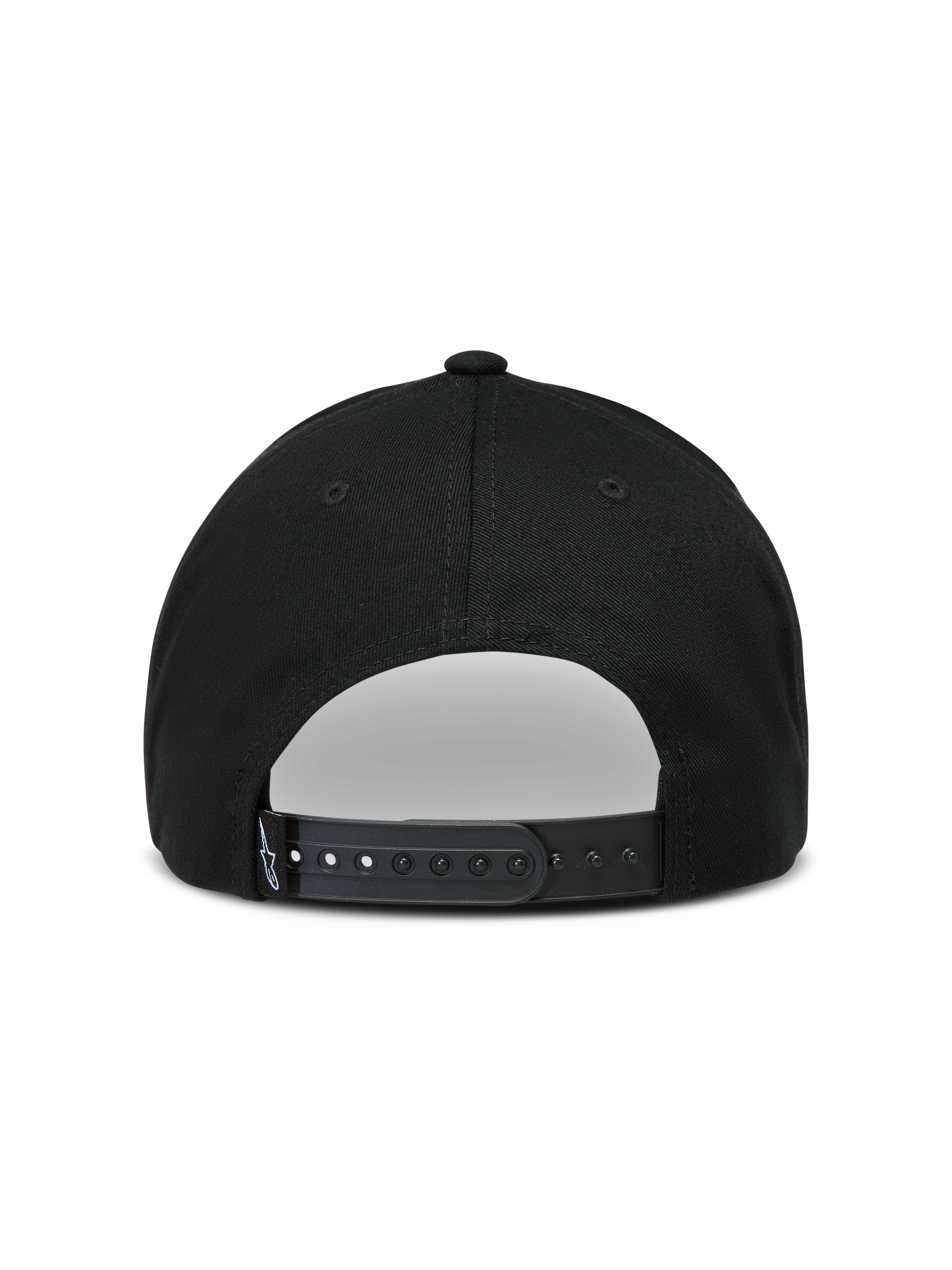 Alpinestars Combo Logo Snapback Hat, black sportswear cap, rear view featuring adjustable snapback closure and woven logo label.