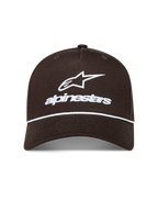 Alpinestars Combo Logo Snapback Hat, Brown Sportswear Cap with white embroidered logo and curved bill.
