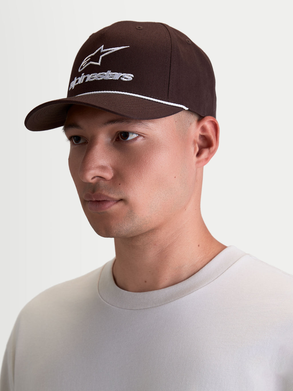 Alpinestars Combo Logo Snapback Hat, Brown Sportswear Baseball Cap, Men's Casual Lifestyle Hat with White Embroidered Logo and Rope Detail, Structured Crown and Curved Bill, 100% Cotton Twill.