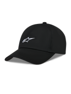 Alpinestars Dylan Dad Hat, Black unstructured twill cap with white Astars logo embroidery and curved bill.