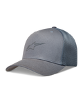 Alpinestars Augment Trucker Hat, Sportswear Cap, Grey, featuring a curved bill, structured crown, and breathable diamond mesh back.