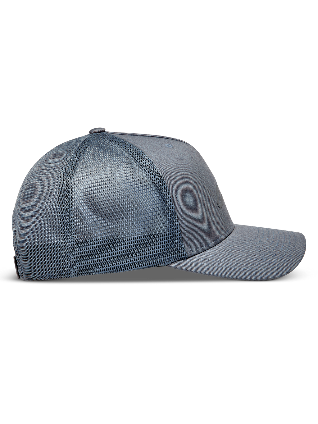Alpinestars Augment Trucker Hat, Grey Sportswear Cap, side view showing breathable mesh back and curved bill.