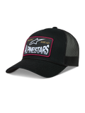 Alpinestars Hemmings Trucker Hat, Black sportswear cap with breathable mesh back and front woven logo patch.