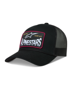 Alpinestars Hemmings Trucker Hat, Black sportswear cap with breathable mesh back and front woven logo patch.
