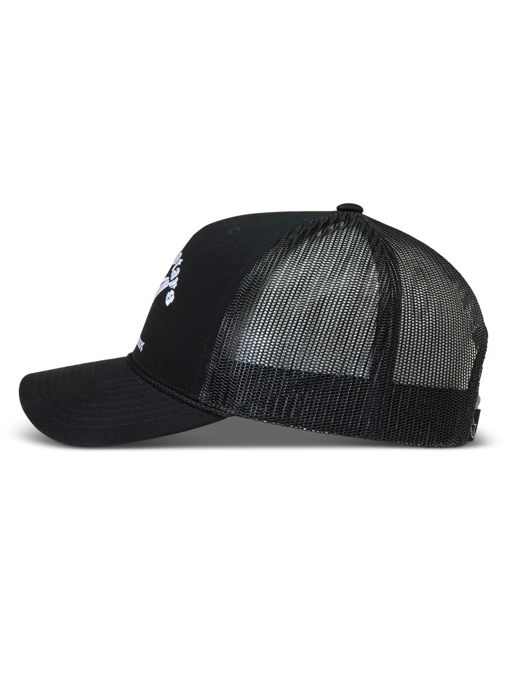 Alpinestars Baron Trucker Hat, Black Sportswear Cap with breathable mesh back, curved bill, and structured twill front crown.