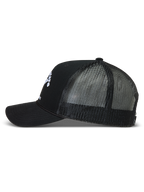 Alpinestars Baron Trucker Hat, Black Sportswear Cap with breathable mesh back, curved bill, and structured twill front crown.