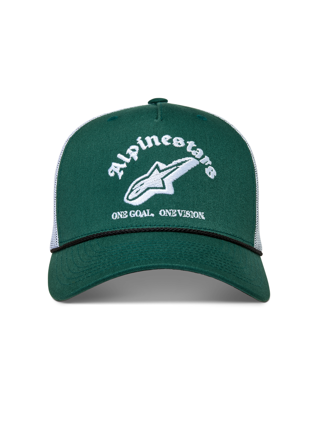 Alpinestars Baron Trucker Hat, Green and White Mesh Sportswear Cap, Curved Bill, Structured Crown and Embroidered Front Logo.