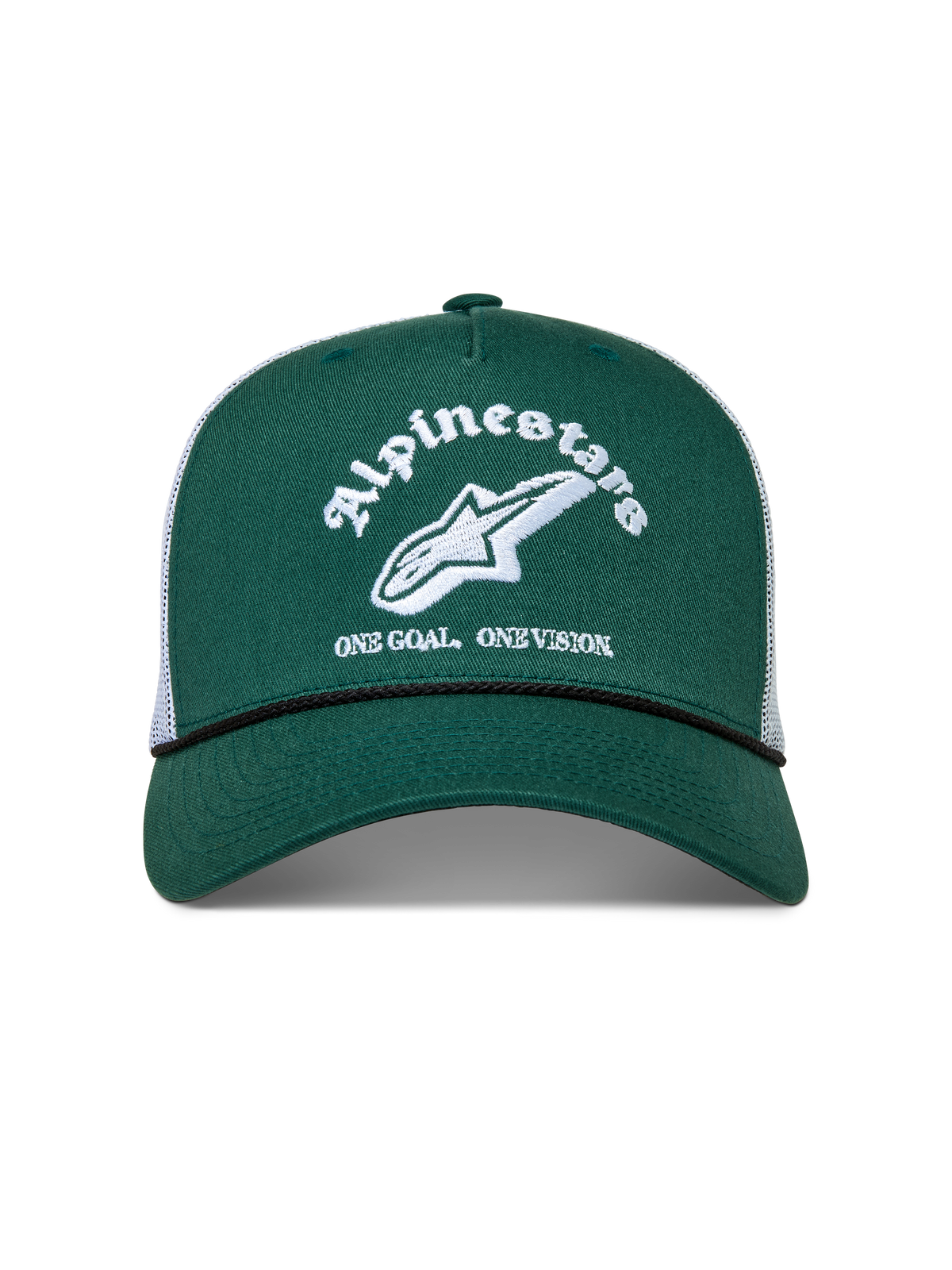 Alpinestars Baron Trucker Hat, Green and White Mesh Sportswear Cap, Curved Bill, Structured Crown and Embroidered Front Logo.