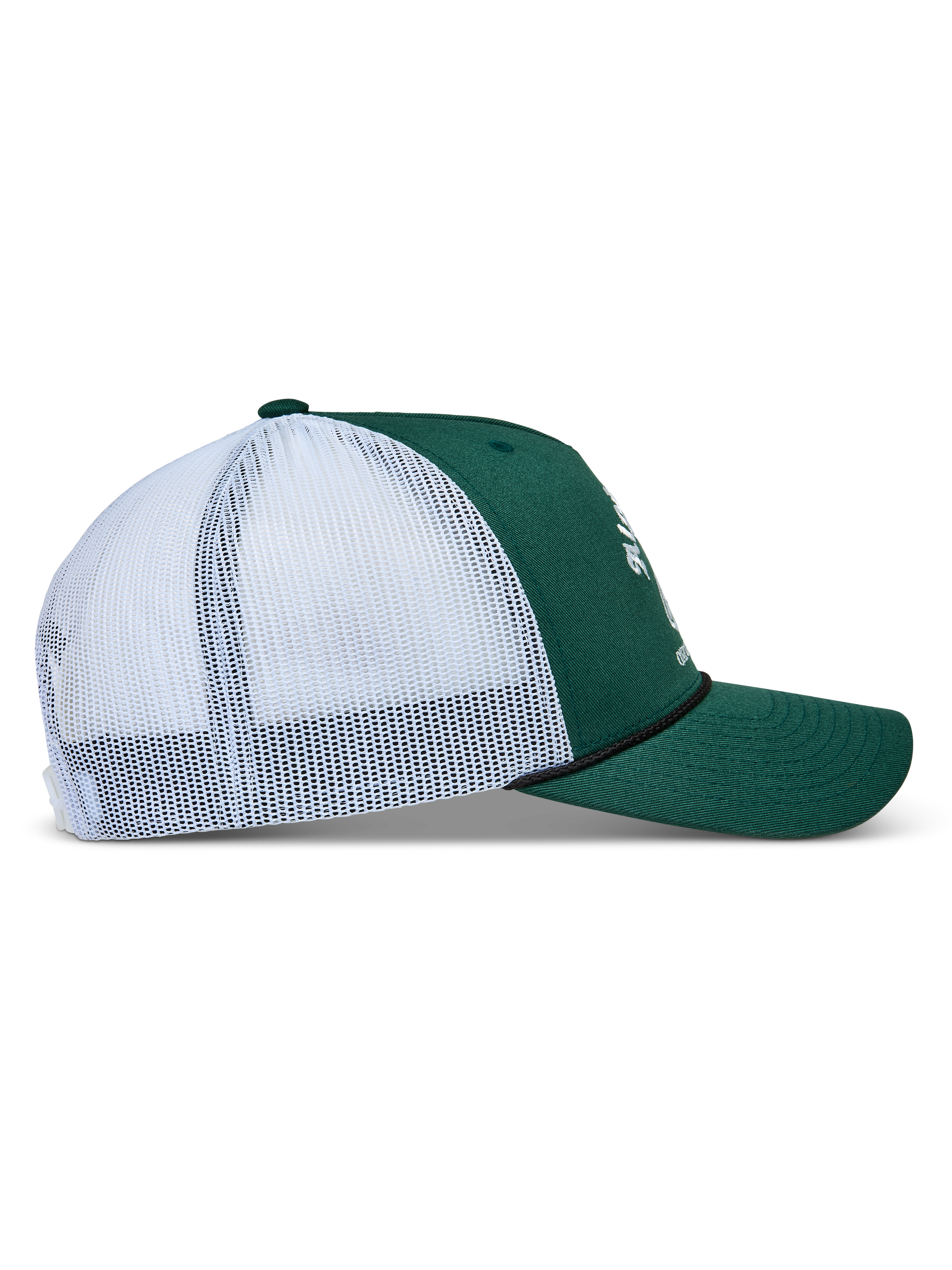 Alpinestars Baron Trucker Hat, Green and White sportswear cap featuring a curved bill, structured crown, and breathable white mesh back.