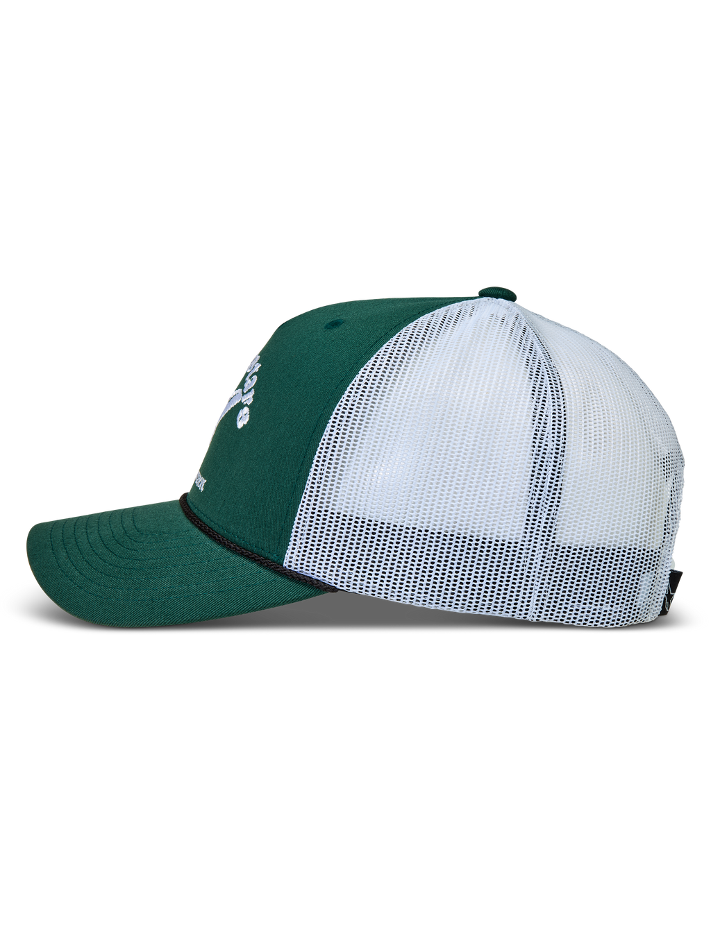 Alpinestars Baron Trucker Hat, Green and White Sportswear Cap, side view with structured twill and mesh back.