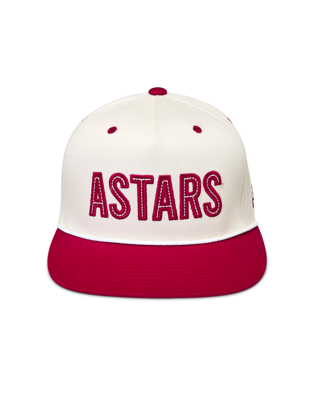 Alpinestars Stadium Snapback Hat, Off White and Red cotton twill cap with a flat bill and bold ASTARS logo applique.