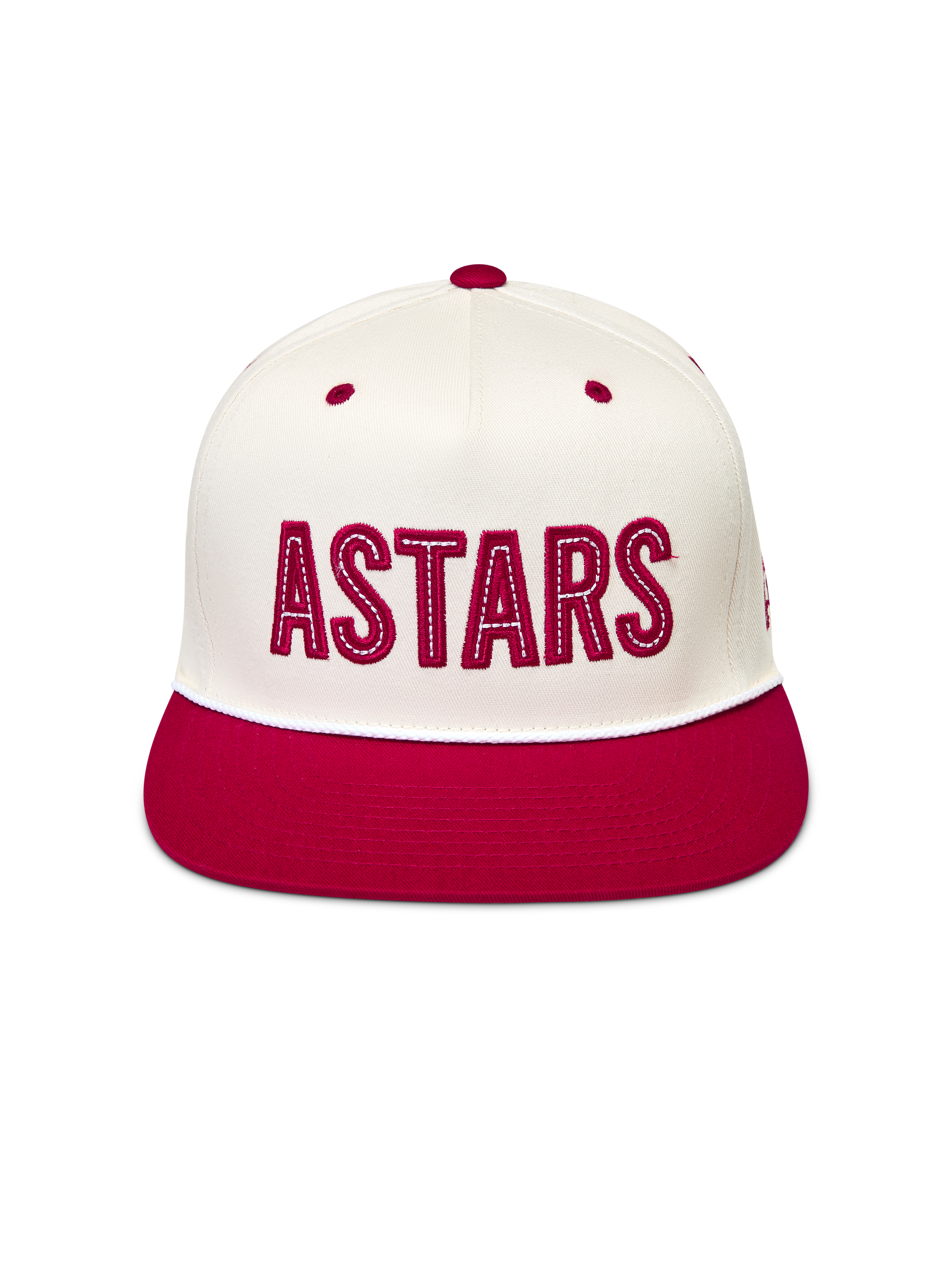 Alpinestars Stadium Snapback Hat, Off White and Red cotton twill cap with a flat bill and bold ASTARS logo applique.
