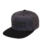 Alpinestars Stadium Snapback Hat, dark gray and black flat-bill cap featuring a structured crown and contrast Astars logo.