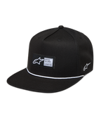 Alpinestars Label Snapback Hat, black and white sportswear cap with a flat bill, woven patch, and cord detail.