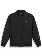 Alpinestars Precedent Jacket, Quilted F1-inspired Sportswear Jacket, Black, featuring an angled quilt pattern, low track collar, rib cuffs and hem, with a small chest logo patch and sleeve embroidery, casual motorsport-inspired design